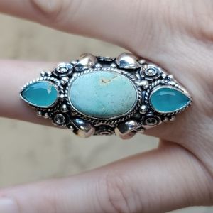 New Larimar & Aqua Chalcedony 925 Silver Statement Ring.